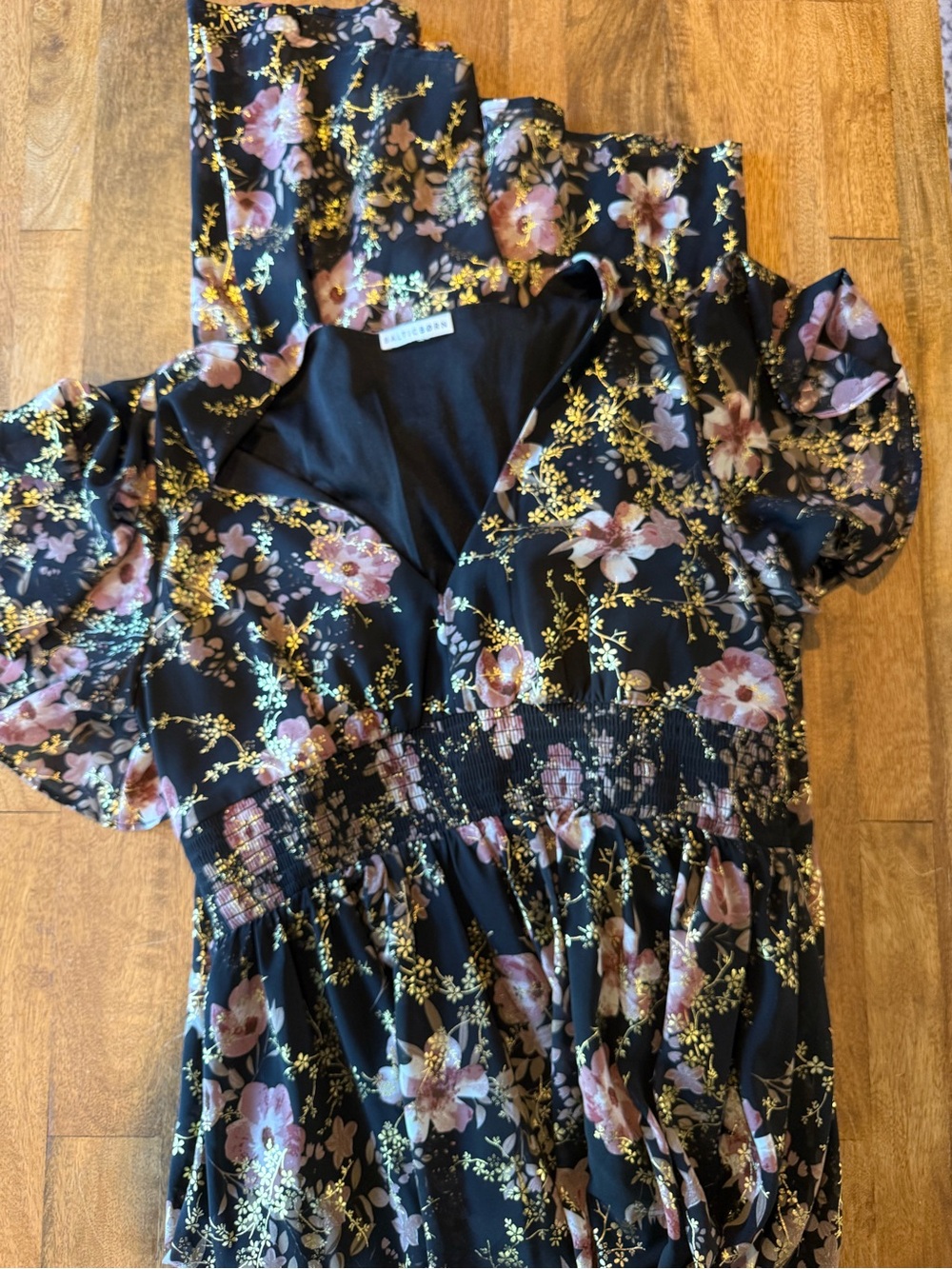 Baltic Born Black Dress with Pink & Gold Floral Print